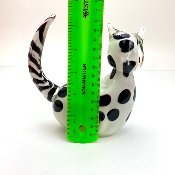 Art Glass Polka Dot and Striped Black & White Cat Figurine Adorable - Picture 9 of 11